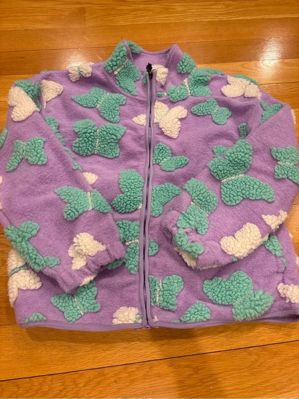 Lilac Sherpa Jacket with Mint & Cream Butterfly Appliqués